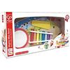 Hape Mini Band Hape | Tavolo musicale multifunzione con tamburo, xilofono, piatti, scratchboard e flapper per esplorare suoni e musica dai 24 mesi