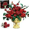 PLAXSOON Set di giocattoli da costruzione, per adulti, rosa, bouquet, mattoncini da costruzione, collezione botanica, bonsai