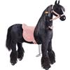 PONNIE Cavallo da equitazione con ruote Ebony M (5-12 anni), cavallo da gioco per equitazione con sella rosa rimovibile e cavezza con briglia, criniera e coda, cavallo di peluche da equitazione per