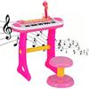 COSTWAY Tastiera Giocattolo a 31 Tasti, Pianoforte Digitale per Bambini, con Microfono Sgabello Luci, Funzioni di Record e Playback, Pianola Bambini con 22 Battiti/8 Toni/7 Ritmi, per 3+ Anni (Rosa)