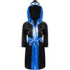 Moggemol Costume Boxe Bambini Con Cappuccio Metallizzato Mantello Boxe Il Cosplay Abito Halloween Bambini Con Set Cintura Nero e blu 5-6 anni