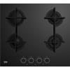 Beko HILG 64225 SB - Piano cottura 4 fuochi gas, 60x52 cm, Vetro, Nero