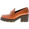 Hogan Donna Mocassino H649 in Pelle Cuoio con Accessorio H in Metallo Oro. Tacco 7,5 cm Color Marrone Size 37.5