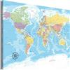 murando - Lavagna Di Sughero per Puntine - Mappa del Mondo 90x60 cm 1 Pezzo - Bacheca Sughero da Parete & Quadro su tela in un Uno - Decorativo per Parete per le Note Ufficio - Planisfero k-C-0128-p-a