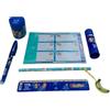 PRESTIGE & DELUXE Set scrittura scuola Me contro Te Blu - per bambini con matita, penna, righello, colla, temperino e adesivi sticker per personalizzare libri