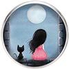 Generic Spilla con perno in acciaio inossidabile, diametro 25 mm, spillo 0,7 mm, Fatto a Mano, Illustrazione Ragazza e gatto sotto la luna