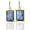 ANEMONE JEWELRY Orecchini Pendenti Lunghi Rettangolari in Labradorite Dorata - Gioielli da Sposa Fatti a Mano in Oro 18 Carati - Labradorite Semipreziosa con Effetto Luccicante