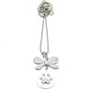 Handmade Collana lunga con zampa grigia su disco bianco e fiocco