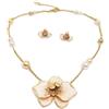 Generic Collana girocollo e orecchini a lobo con orchidea bianca e oro