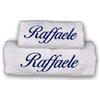 Handmade Crociedelizie, Set bagno da 2 coppia asciugamani bianchi ricamati personalizzati con nome viso + ospite idea regalo scelta colore ricamo spugna cotone 100%