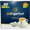 Solespresso Caffè 50 Cialde con Kit Accessori con 50 bicchieri monouso 50 palettine 50 bustine di zucchero fine compostabili ESE 44mm