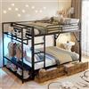 YuQozii Letto impilabile, struttura in ferro, 2 cassetti, diverse superfici portaoggetti, con barra luminosa a LED, con barra appendiabiti, materasso non incluso, letto matrimoniale (nero, 140 x 200