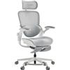 MUSSO E80 MUSE Sedia per Donne e Piccole Corporature, Grigio | Supporto lombare 3D, Poggiatesta 4D, Braccioli ribaltabili 90°, Poggiapiedi, 135°