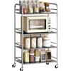 HOMCOM Carrello da Cucina a 4 Livelli con 2 Ripiani Regolabili e Bordi Rialzati, Carrello Cucina Salvaspazio in Acciaio Inox 201 con 4 Ruote e 2 Freni, 60x35x100 cm, Argento