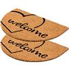 Carpido Zerbino in cocco Welcome a forma di cuore, semicircolare, funzionamento pulito, 40 x 60 cm, set da 2 pezzi, tappetino interno in cocco antibatterico, materiale naturale