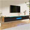 Soweiz Mobile TV, finitura lucida, con illuminazione a LED a 16 colori, montaggio a parete, design minimalista con vano portaoggetti, 180 L x 35 L x 30 H cm (nero + colore legno)