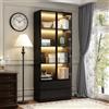 DEZAGCE Armadio con ante in vetro, per soggiorno, camera da letto, sala da pranzo, ufficio, cucina, 80 x 36 x 200 cm, MDF, nero