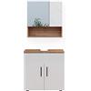 Vicco Set di mobili da bagno Irma, Bianco lucido/Rovere, 80 cm | composto da specchio da bagno e mobile sottolavabo