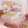 Kebnor Lettino a forma di unicorno, 90 x 200 cm, dotato di letto a rotelle estraibile, materiale PU (rosa)