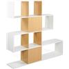 Brigros WeHome - Libreria Moderna, A Zig-zag, Libreria Scaffale Con 4 Ripiani E 2 Vani, Libreria In Legno Effetto Rovere E Bianca 145x145cm