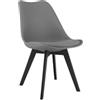 NMK HOME Sedia da pranzo in grafite - Seduta moderna in plastica con cuscino in similpelle e gambe nere in polipropilene, eleganza discreta e comfort
