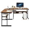 GYMAX Scrivania Angolare, Piano Regolabile, Tavolo a Forma di L con Supporto per Mainframe, per Ufficio e Gaming per Casa, Camera da Letto, Soggiorno, Ufficio (Marrone Rustico)
