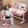 Yokawe Set di sedie da scrivania per bambini, altezza regolabile, tavolo da studio per bambini, scrivania allargata con scomparto portaoggetti per casa e scuola (bianco e rosa)