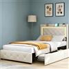 FOERPL 90x200 Letto Singolo Imbottito con 2 Cassetti di Riordinamento, LED e Porta USB - 90x200 cm Struttura per Letto a Una Piazza con Testata Imbottita e Rete a Doghe