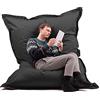 Avalon - Puff Poltrona Sacco Cuscino Gigante Thin 600L Deluxe Sfoderabile, Pouf Sacco Sartoriale, Bean Bag Tessuto Antistrappo/Impermeabile con Sacca Interna, Made in Italy (200x140cm-Nero)