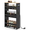 GIANTEX Scaffale per Nicchia da 20 cm di Larghezza, con Base di Ricarica, 4 Piani in Legno su Ruote, Scaffale Sottile per Cucina e Bagno, Carrello a Rotelle (Naturale+Nero, Largo 20cm, con presa)