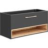 Muebles Slavic Mobile da bagno sospeso per lavabo da 120 cm, con cassetto e mensola, color grafite opaco/rovere - mobile da bagno