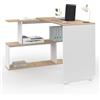 IDMarket - JOY Scrivania angolare girevole a 180° Scaffale a S in legno effetto faggio e bianco