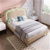 Aunvla Letto Imbottito a LED Singolo 90 x 200 cm, Struttura Con Rete a Doghe e Testiera Regolabile, Beige, per Ragazzi, Camera da Letto e Ospiti