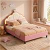 Julyue Lettino imbottito 140 x 200 cm per bambini, Letto a Corona per Principessa con LED, letto per adolescenti con testiera regolabile in altezza e rete a listelli, Senza Materasso (Rosa, 140 x 200 cm)