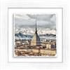 Lupia - Quadro Moderno con paesaggi e localismi Italiani, Ceramica e Stampa Rilievo, Cornice Legno Shabby Modern Bianca, Decorazione Parete, Quadretti Soggiorno, 29x29 cm, Torino LA Mole