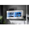 Komodee, Vetrina Savona - Armadio in vetro, Bianco/Bianco, larghezza 100 cm x altezza 50 cm x profondità 30 cm, LED Blu, 2 ripiani in vetro, 2 ante per soggiorno, cucina