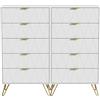 UEV Set di 2 Cassettiere a 5 Cassetti Motivo Linea 60x34x110cm, Bianco | Cassettiera Stretta Salvaspazio da Portaoggetti, Settimino per Soggiorno Corridoio, Comò con Maniglie e Gambe Dorate