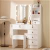 Saimeihome Toeletta Illuminata con LED Regolabili, 3 Tonalità di Luce, Tavolo da Trucco con Specchio e Sgabello, Toeletta da Trucco con 6 Cassetti 6 Ripiani, 80x36x131cm Bianca
