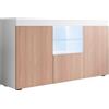 MB Muebles Bonitos, Credenza a tre ante con LED Natolia, Madia Soggiorno, Melamina Opaca, Bianco e Sonoma, 150x82x40 cm