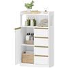 HEXCELEN Mobile da Bagno, Armadietto Autoportante, con 4 Cassetto e Ripiano Regolabile, Armadietto da Salvaspazio con Cassetto Spazioso, per Bagno, Soggiorno, Corridoio, Bianco-Oro, 30x60x110cm