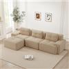 Bladez Cloud Divano ad angolo moderno a forma di L in velluto jumbo con ottomana, senza montaggio, divano imbottito cloud, combinabile per il soggiorno (beige, 3 posti + 1)