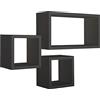 MODULARREDO | TRIBU Set di 3 Mensole da Muro, Cubi Arredo, Mensole Cubo, Parete Portaoggetti, 44x24p15.5 cm, 20x20p15.5 cm, Nero, Kit Tasselli Incluso - Made in Italy