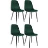 CLP Sedia da pranzo set di 4 imbottita Maryam, cucina, soggiorno e camera da letto con schienale, capacità 150 kg Colore verde Materiale Velluto