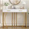 Gelukueub Tavolino da corridoio con 2 cassetti, leggero, stile lussuoso, 120 x 38 x 76 cm, bianco/oro
