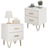 Lietre Set di 2 comodini imbottiti con 2 cassetti, tavolino da salotto con estremità del divano, comodino stretto con gambe e maniglie in metallo dorato per soggiorno, camera da letto, PU (Beige-A)