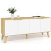 IDMarket - Credenza bassa scandinava 140 cm FINN in legno effetto faggio 4 ante bianche