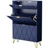 UEV Scarpiera Salvaspazio Slim in Legno Ingegnerizzato, Scarpiera Ingresso da Portascarpe con 3 Ante a Ribalta, Porta Scarpe per 16 Paia, 80 x 24 x 120 cm, Blu