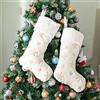 Deggodech 2pcs Calza di Natale Bianca Pelliccia Calze Natalizie da Appendere con Fiocco di Neve Oro Portacalze Natalizie Decorazioni Camino Natale - 22inch/56cm