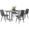 Wiuzo Set da pranzo (5 pezzi), tavolo da pranzo con 4 sedie, moderno set da cucina da 140 x 80 cm, con gambe in metallo nero, piano in MDF grigio, grigio scuro