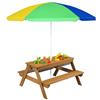 COSTWAY Set Tavolo e Sedie per Bambini da Giardino 3 in 1, con Ombrellone Rimovibile e Regolabile, Piano Rimovibile, Tavolo con Panche in Legno per Bambini da Interno Esterno (Colore 3)